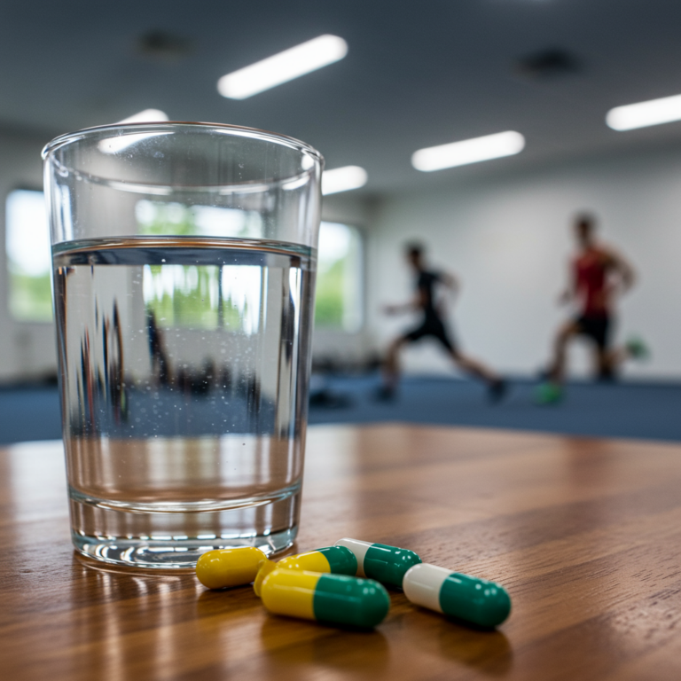 Close-up de um copo com suplementos na mesa