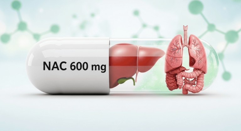 Entenda poder do NAC 600 mg para a saúde do seu fígado e sistema respiratório.