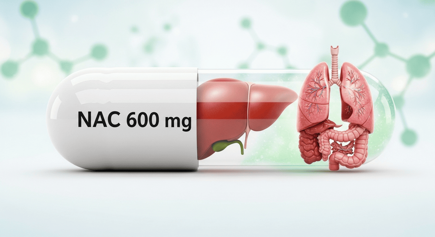 Entenda poder do NAC 600 mg para a saúde do seu fígado e sistema respiratório.