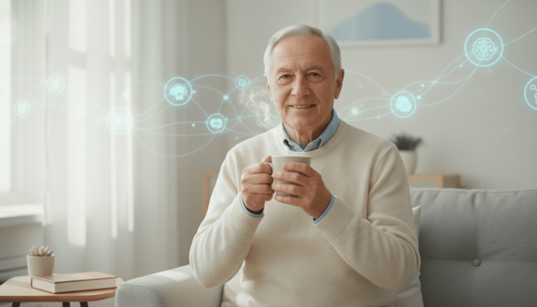 Um idoso tomando um mix de colinas para evitar o envelhecimento cerebral