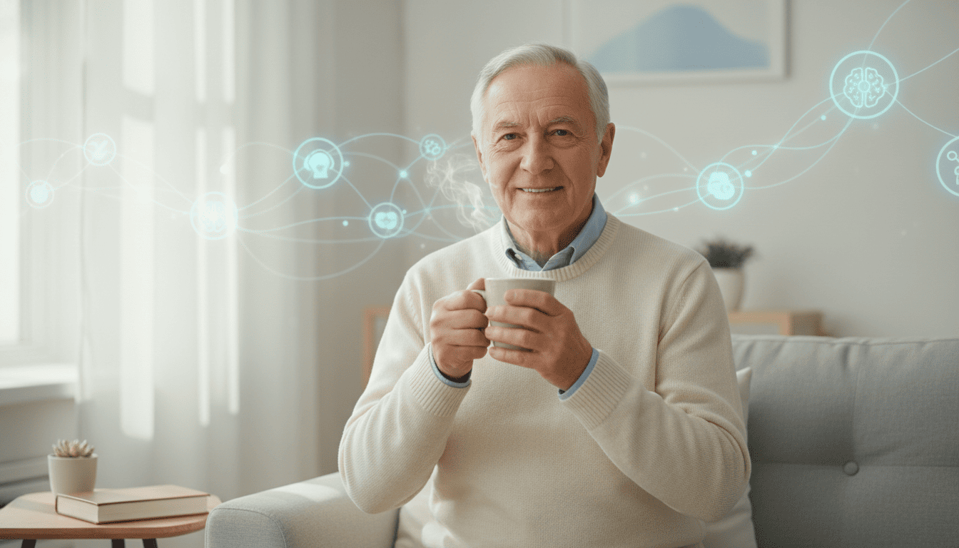 Um idoso tomando um mix de colinas para evitar o envelhecimento cerebral